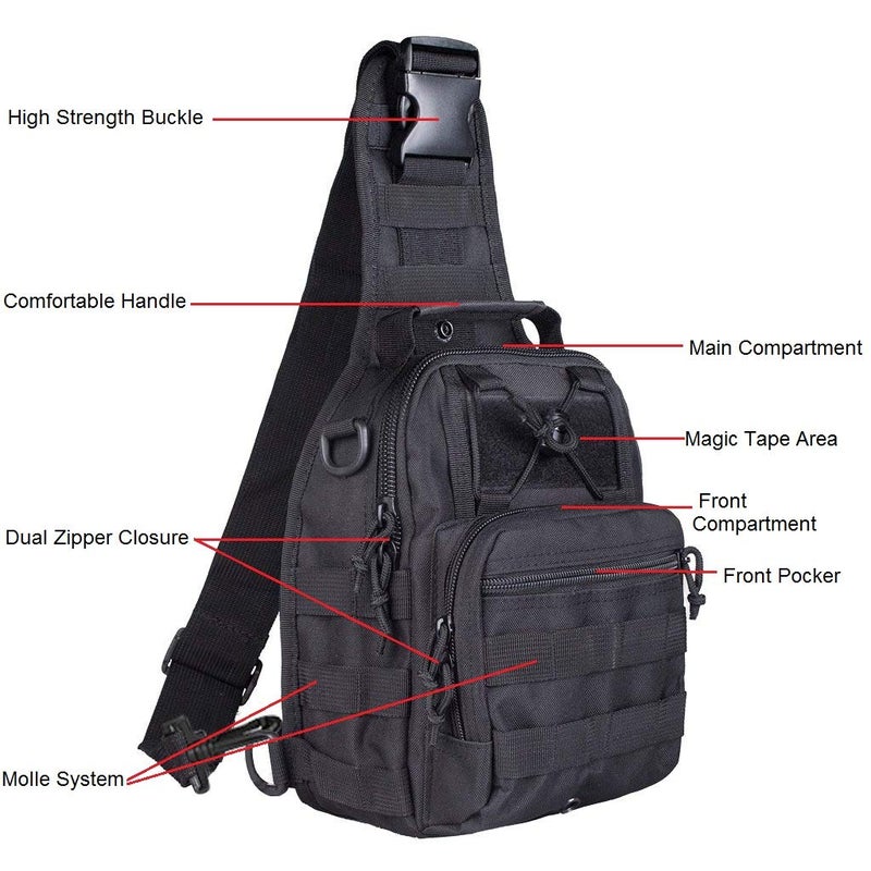 FAMI Outdoor Tactical Bag Backpack, Military Sport Bag Pack Sling Shoulder Backpack Tactical Satchel for Every Day Carry (Black) - Image 3